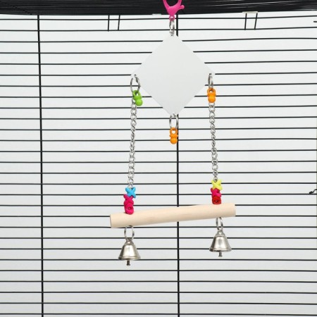A toy-cache for birds with a mirror and bells "Rhombus", 15 x 30 cm-1