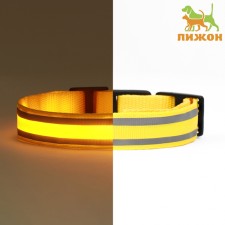 Collar with backlight double strip size m, osh 40-48 x 2.5 cm, 3 glow modes yellow