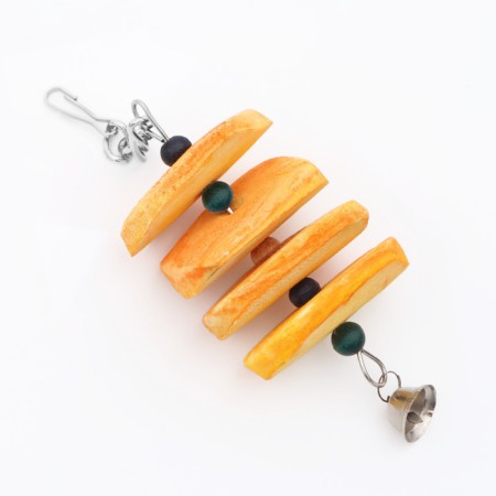 A toy for birds with a karakatitsa carapace and beads, 18 x 6 cm, yellow-5