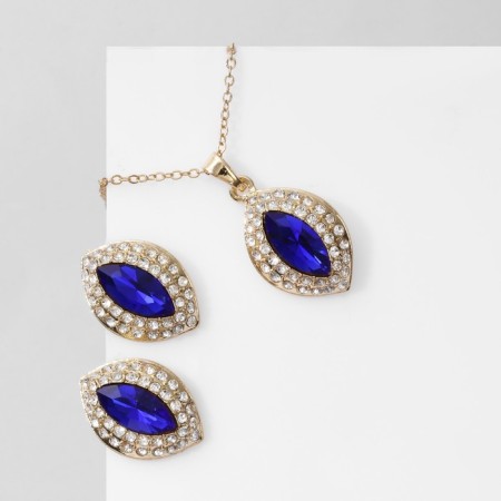 Set 2 objects: earrings, pendant "Edel" trio almonds, blue-white color in gold, 50 cm