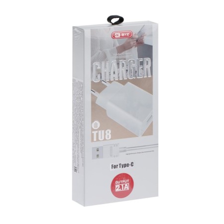 Network charger BYZ TU8, USB, 2.1 A, Type-C cable, 1 m, white-2