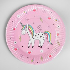 Paper “Unicorn” plate, set 6 pcs., Pink color
