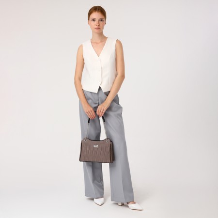 Bag "Golden Rain" with lightning, external pocket, color of powder/brown-5