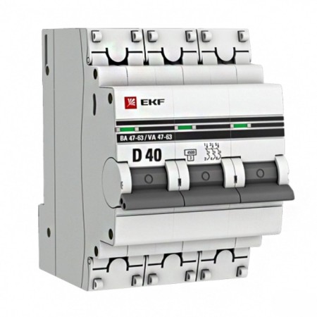 Circuit breaker automatic modular 3P D 40A 4.5ka VA 47-63 Proxima EKF MCB4763-3-40D-PRO