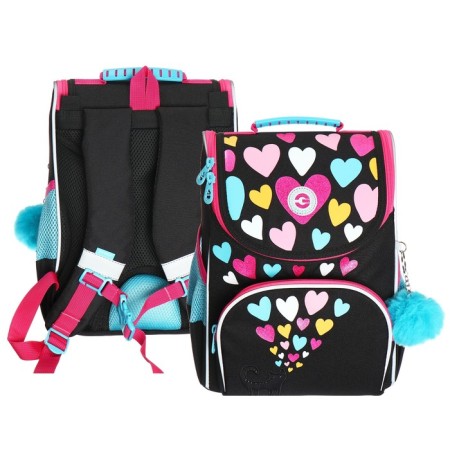 School standard, 33 x 25 x 13 cm, Grizzly, + bag for shoes, plush, black