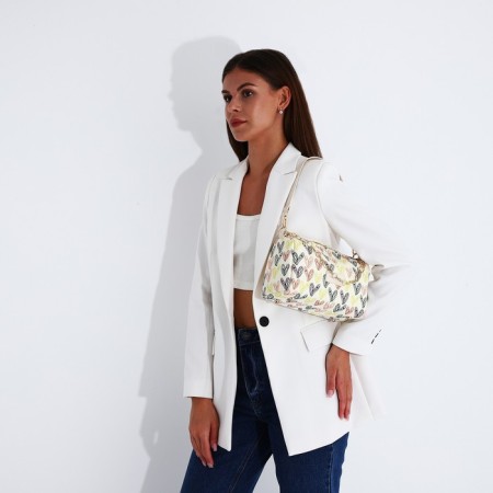 Cross-Body bag with zipper, beige color/multi-colored-9