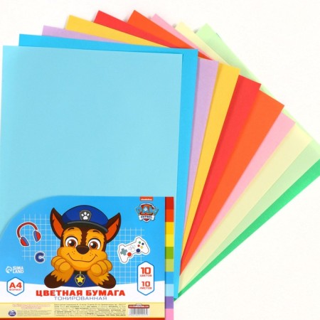 Tinted color, A4, 10 sheets, 10 colors, non -stated, bilateral, in a bag, 80 g/m², puppy patrol-4
