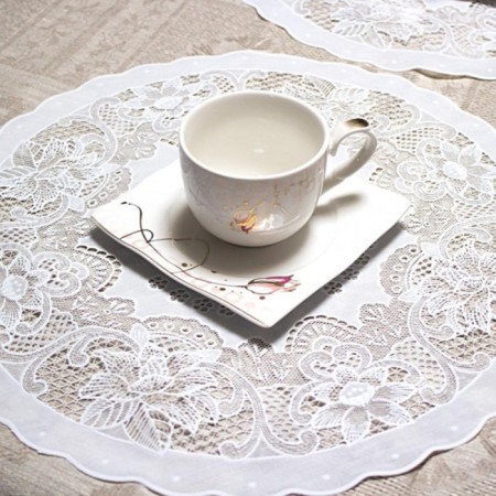 Openwork napkin, CANNA, Circle 40 cm, white color