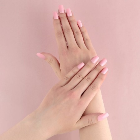 Nyud overhead nails, 24 pcs, adhesive plates, square shape, glossy pale pink color-8