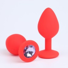 Anal traffic jam-hoods, with a crystal, without vibration, Soft silicone, 35 x 80 mm, red