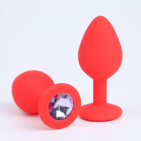 Anal traffic jam-hoods, with a crystal, without vibration, Soft silicone, 35 x 80 mm, red