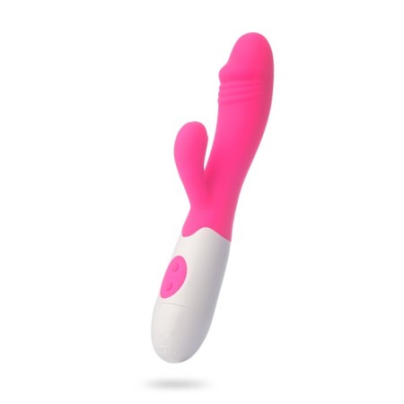 Vibrator - "wow" rabbit, clitoris stimulator and dots G, IP67, pink-1