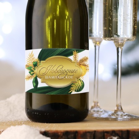 Stick on the bottle "CHAMPANENENT", Green with gold, 12 x 8 cm-1
