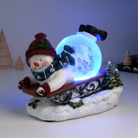 Souvenir polystone water ball Music, light "Snowman on the sled" d = 10 cm 22x14x17.5 cm-5