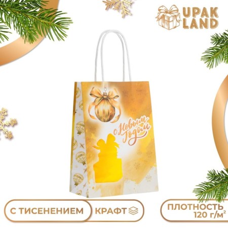 New Year. New Year's Paper Package Paper with embossing, "gift" 15 x 21 x 8 cm.