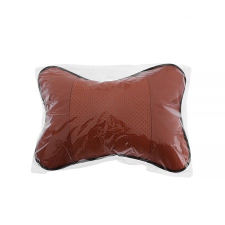 Car bone pillow, on the headrest, eco -leather, 18 × 25 cm, brown-3