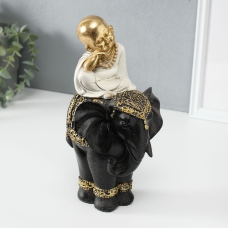 Polystone souvenir "Little cheerful Buddha on the Black Elephant" 14x14x26 cm-5