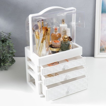 Cosmetics box plastic "Rombs. White. 3 boxes" 42x16.5x25 cm-4