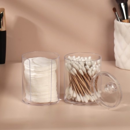 Organizer for storing cotton sticks and disks, with a lid, 2 removable sections, 6.7 × 19 cm, in a cardboard box, a transparent color-3