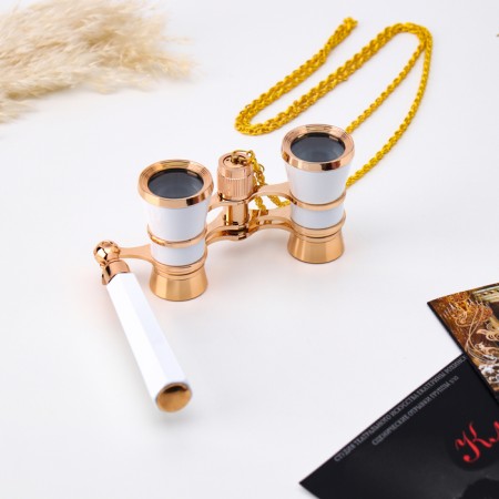 Theater binoculars, telescopic pen, chain, white-3
