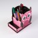 Chancellery stand wooden "owl", with a print, pink