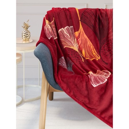 Gingko plaid, size 150x200 cm, flowers, burgundy