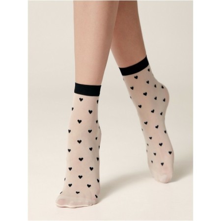 Women's socks with a pattern "Hearts" Conte Elegant Fantasy, size 23-25, Panna color-1