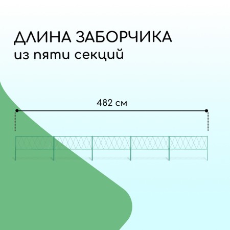 Decorative fence, 70 × 482 cm, 5 sections, metal, green, "bobi"-1