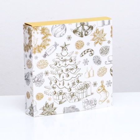 New Year. Box for 8 sweets and chocolate, 17.7x17.7x3.8 cm, confectionery packaging-6