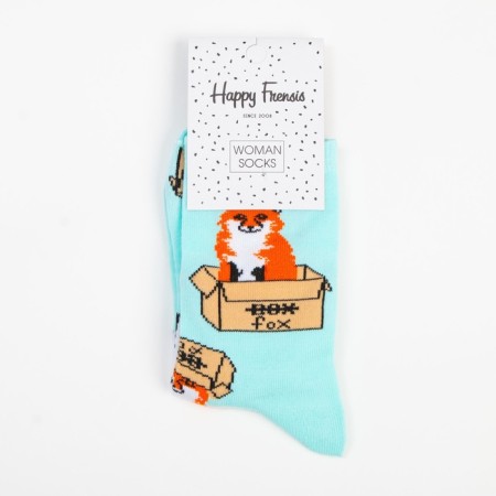Women's socks "Fox in the box", mint color, size 23-25-4