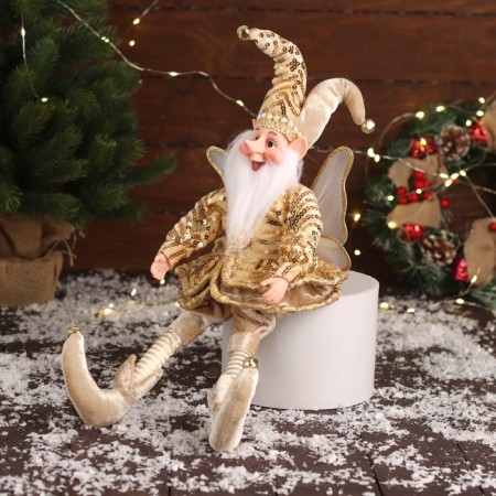 New Year's jester "with wings" sits, moves, 39x14 cm, gold-2