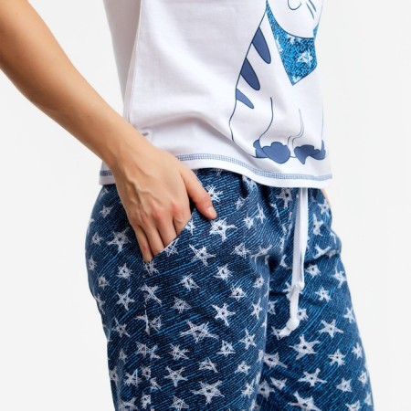 Female set (T -shirt, trousers) sailor, white color, size 42-8