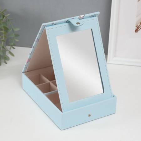 The casket to the leatherette for decorations with the mirror "Panda and shells" Blue 15x21.5x5.5 cm-3