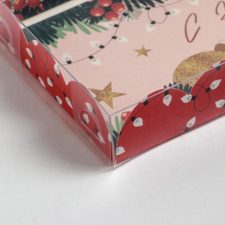 Box for confectionery products with PVC lid "garlands", 10.5 x 21 x 3 cm, new year-3
