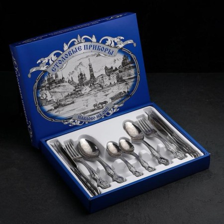 A set of cutlery "Troika", 24 items, art painting, decorative box
