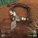 Bracelet leather “leaf” carved, 2 threads, white-brown color, d = 5 cm