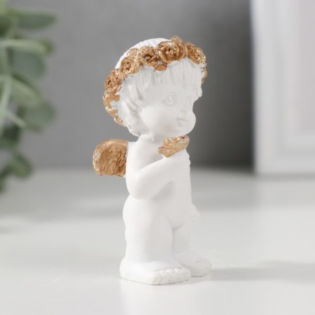 Polystone souvenir "Angel in a wreath with a rose" white with gold 6.7x3x4.2 cm-1