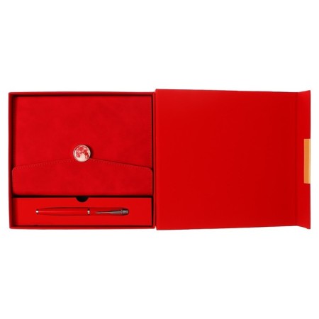 Organizer on the rings A6+, 80 sheets, leatherette, with a valve, a line, with a handle, in a gift box, red-1
