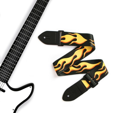 Music Life guitar belt, 60-117x5 cm, yellow flame