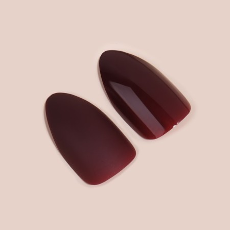 Patch nails, 24 pcs, with glue plates, almond shape, burgundy color-1
