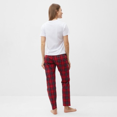 Kit (T-shirt, trousers) Homemade female, white/red cage, river 44-2