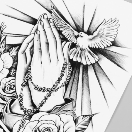 Tattoo on the body black "dove and flowers" 48x17 cm-2