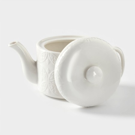 Porcelain tea set on the bamboo stand Bellatenero "Ornament", 2 items: kettle 400 ml, mug 280 ml, white color-5
