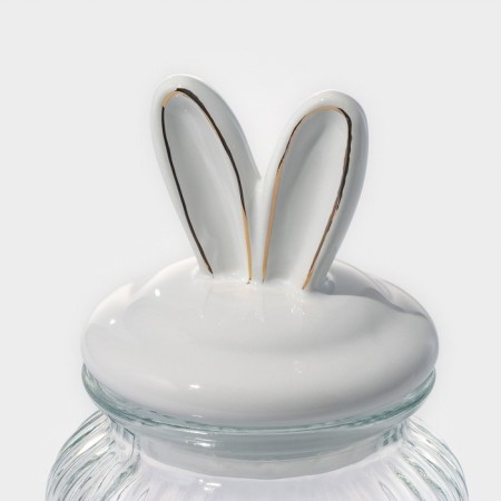 Glass Bank for bulk products with a ceramic lid of the bunny in gold, 600 ml-2