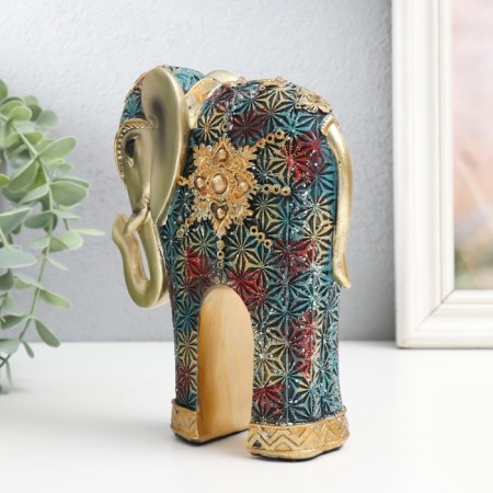 Polystone souvenir "Elephant, blue-red snowflakes" 14x6x16.5 cm-1