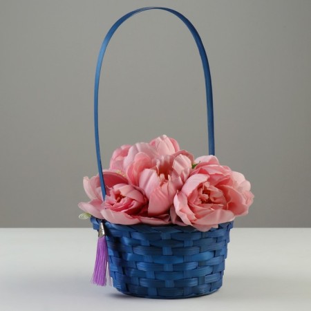 Wicker basket, d19 x 9 x 32 cm, blue, bamboo-1