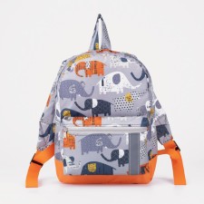 Baby backpack with zipper, external pocket, reflective strip, gray color