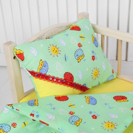 Bed linen for puppets "Hedgehogs", sheet, blanket, pillow-2