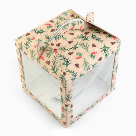 Confectionery box with a window, a chest, "Happy New Year!" 20 x 20 x 20 cm, new year-4