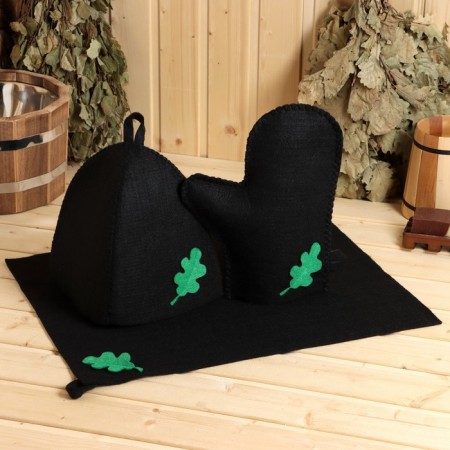 Set for a bath with an applique "Oak sheet" hat, mitten, rug (in a bag)-6